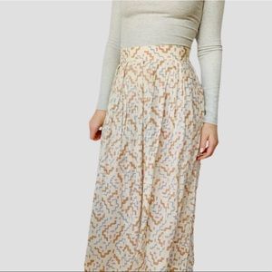 Vintage Cotton Linen Midi Skirt Pleated Pastel